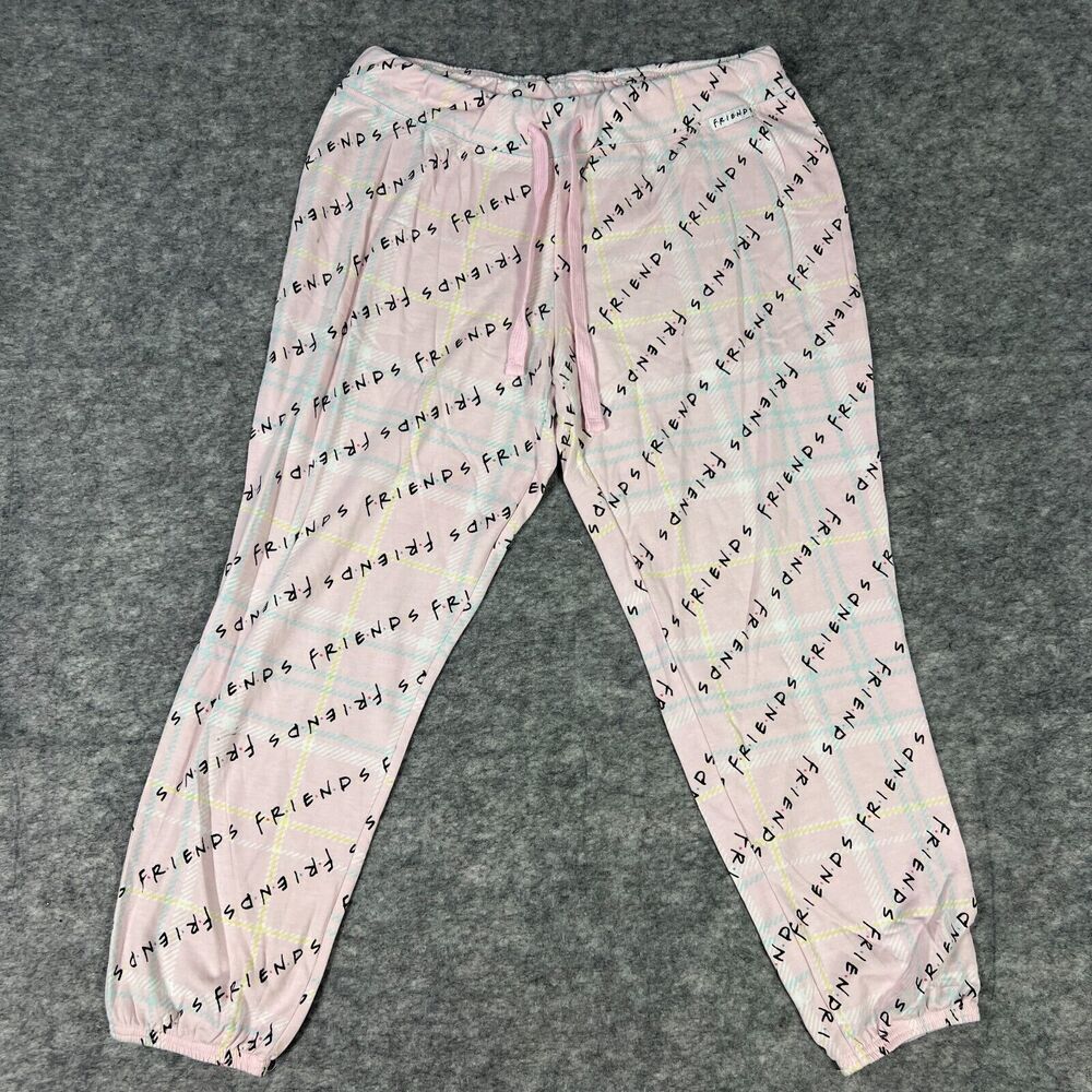 Friends Pink Pajama Pants Women's Large (12-14) Stretch Drawstring Sleepwear